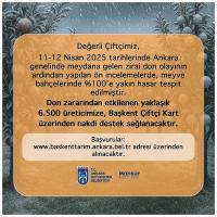 ANKARA BÜYÜKŞEHİR BELEDİYESİ’NDEN ZİRAİ DON MAĞDURU ÜRETİCİLERE DESTEK